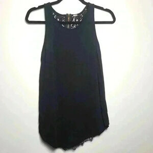 POOF Zipper Lace Back Raw Hem Black Tank Size Medium
